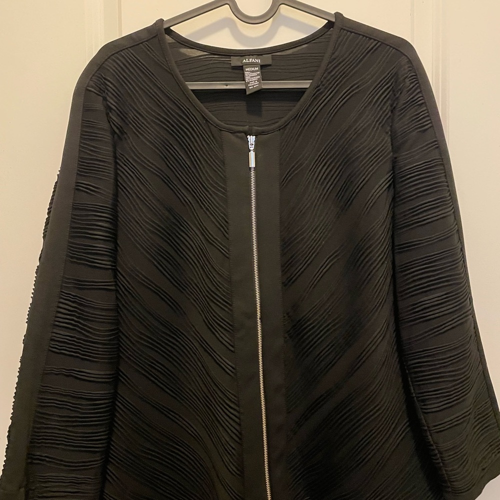Alfani Black Ribbed Zip-Up Jacket